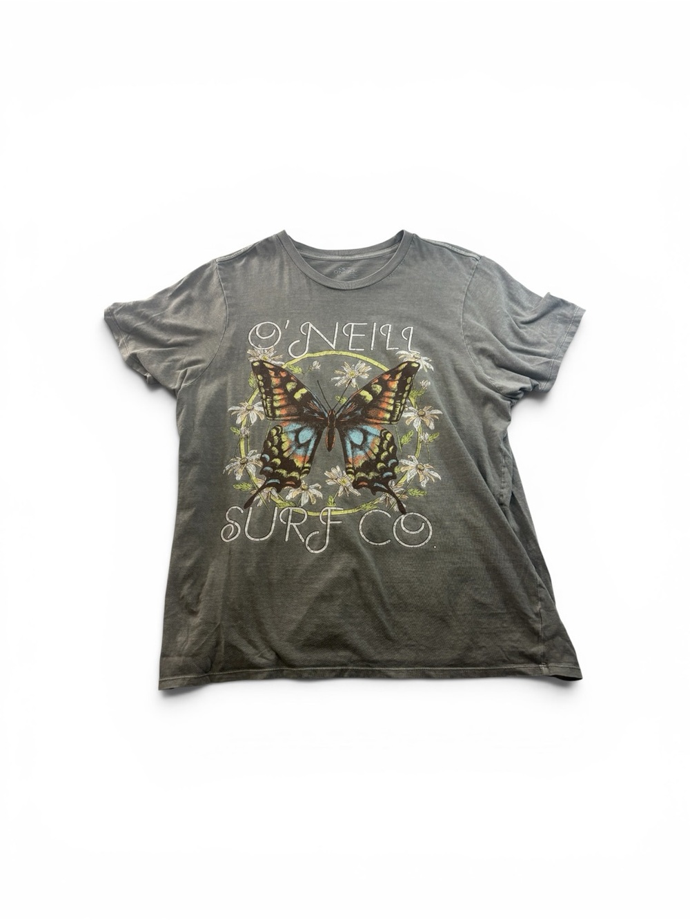 O’Neil Surf Co. Butterfly Oversized Shirt Womens Size Small Graphic T-Shirt Grey